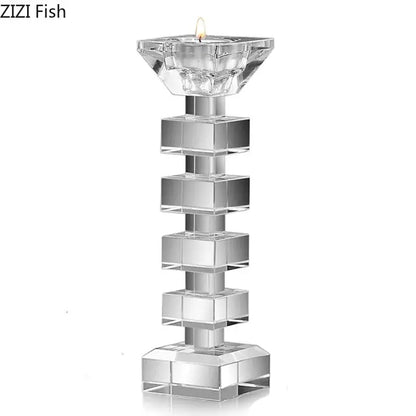 Geometric stacked cube crystal candle holder dining room decor