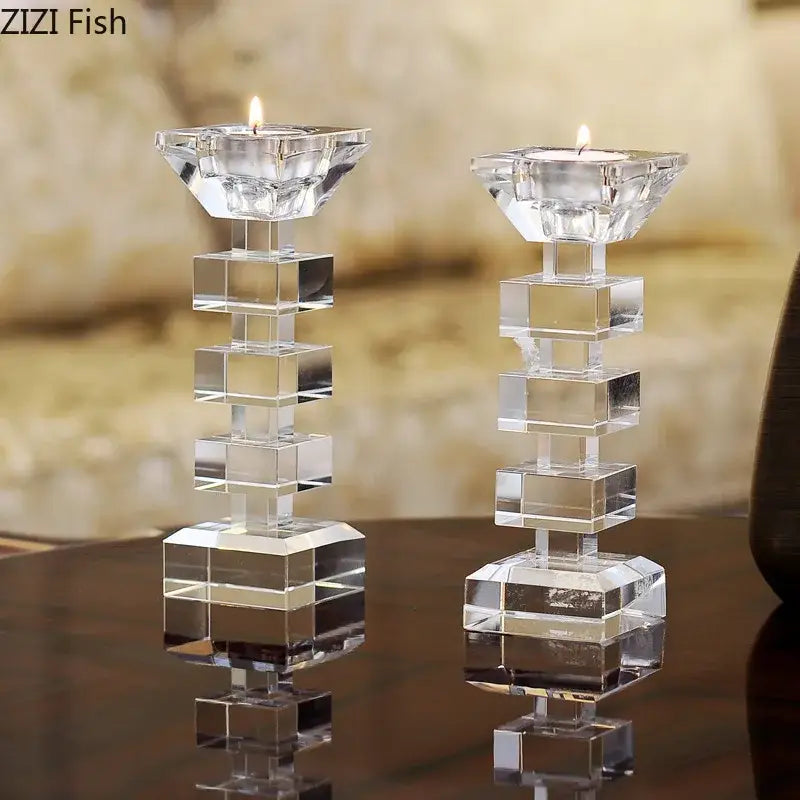 Geometric stacked cube crystal candle holder dining room decor