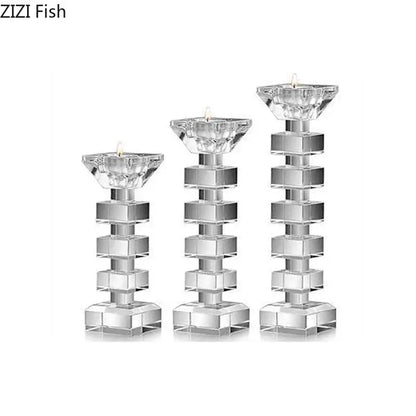 Geometric stacked cube crystal candle holder dining room decor