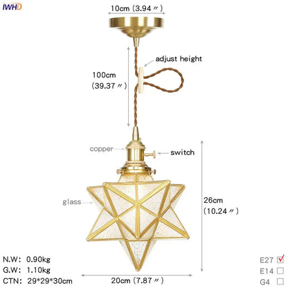 Geometric star glass copper led pendant light for kitchen