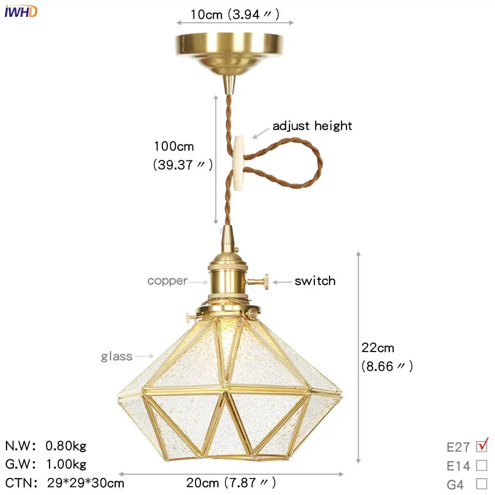 Geometric star glass copper led pendant light for kitchen