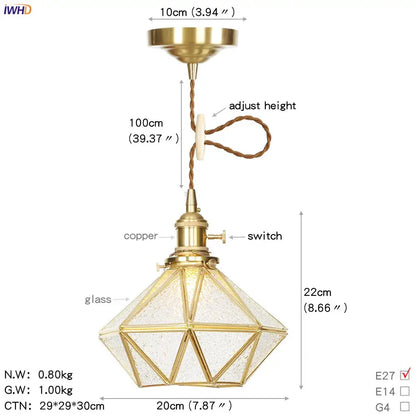 Geometric star glass copper led pendant light for kitchen