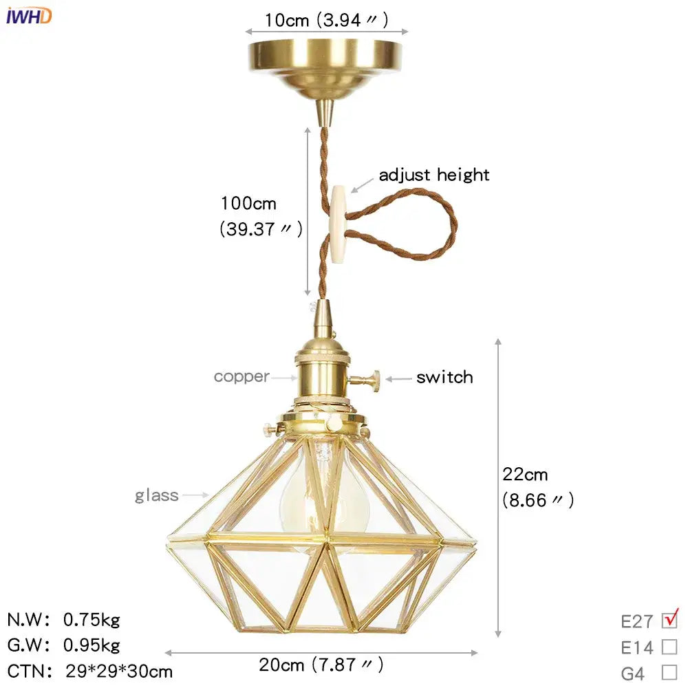 Geometric star glass copper led pendant light for kitchen