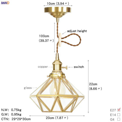 Geometric star glass copper led pendant light for kitchen