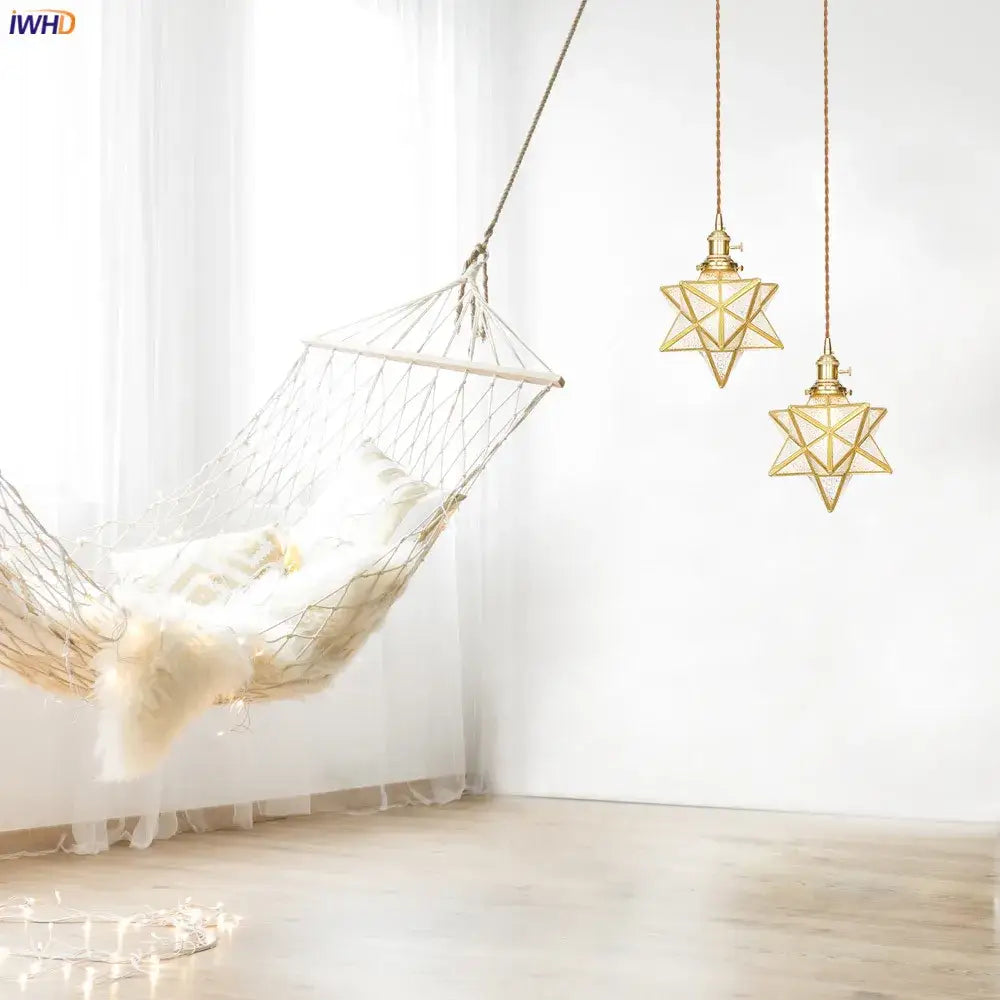 Geometric star glass copper led pendant light for kitchen