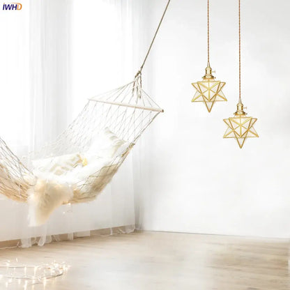 Geometric star glass copper led pendant light for kitchen