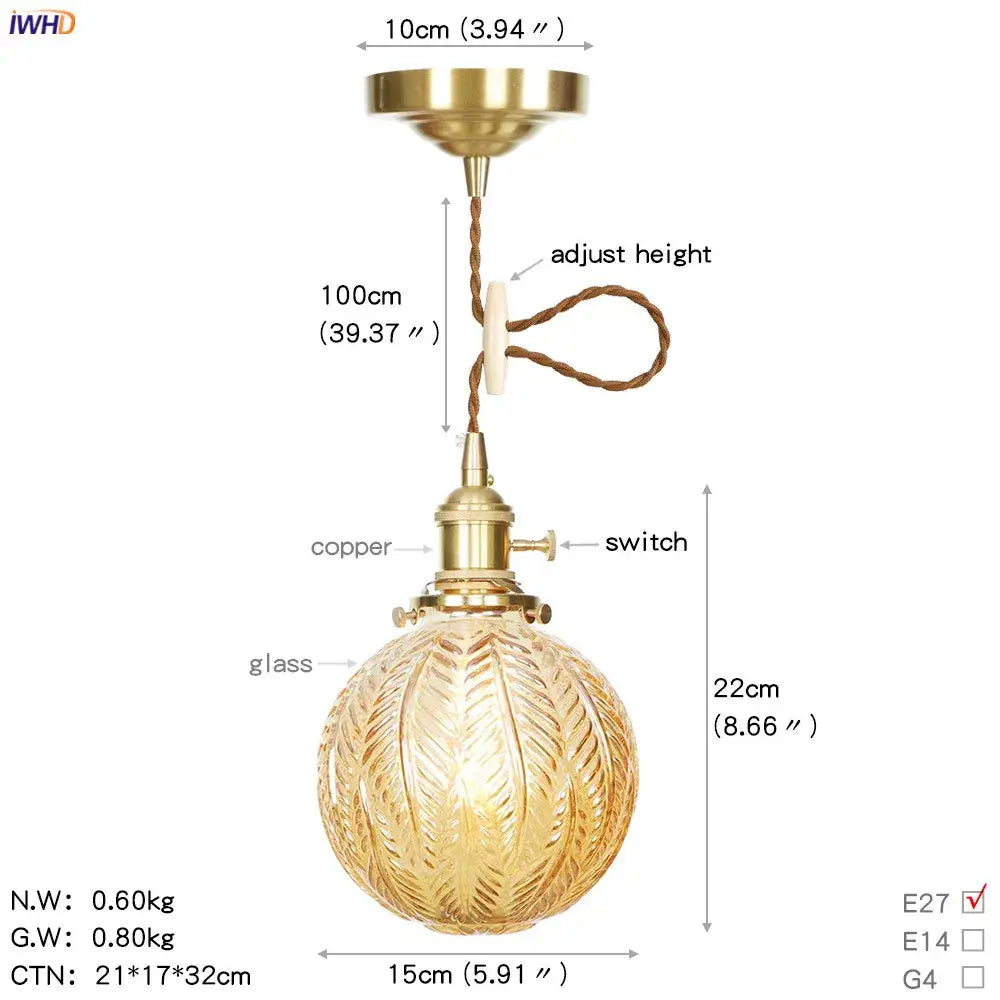 Geometric star glass copper led pendant light for kitchen