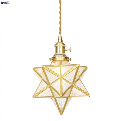 Geometric star glass copper led pendant light for kitchen