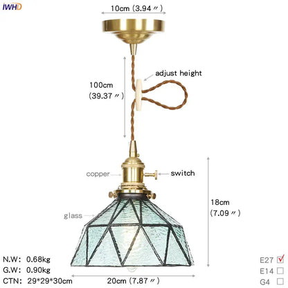 Geometric star glass copper led pendant light for kitchen