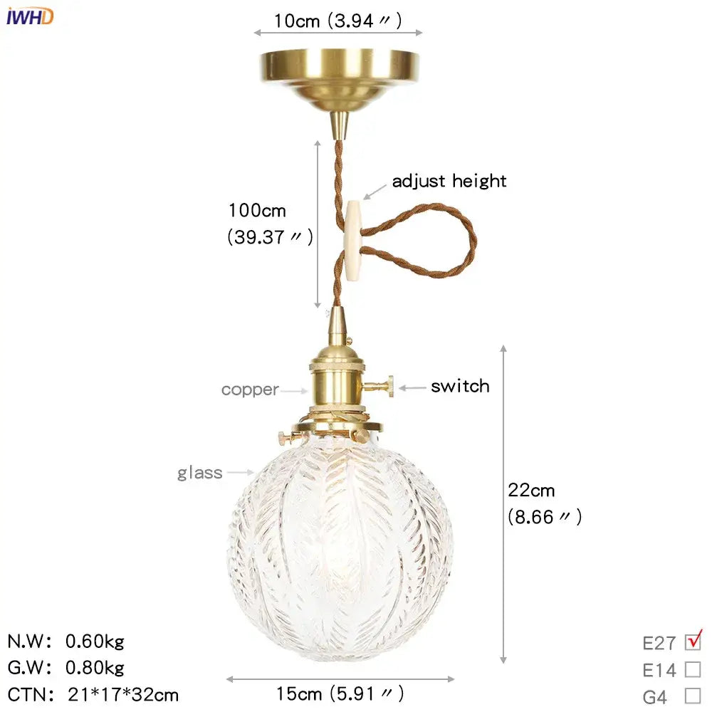 Geometric star glass copper led pendant light for kitchen