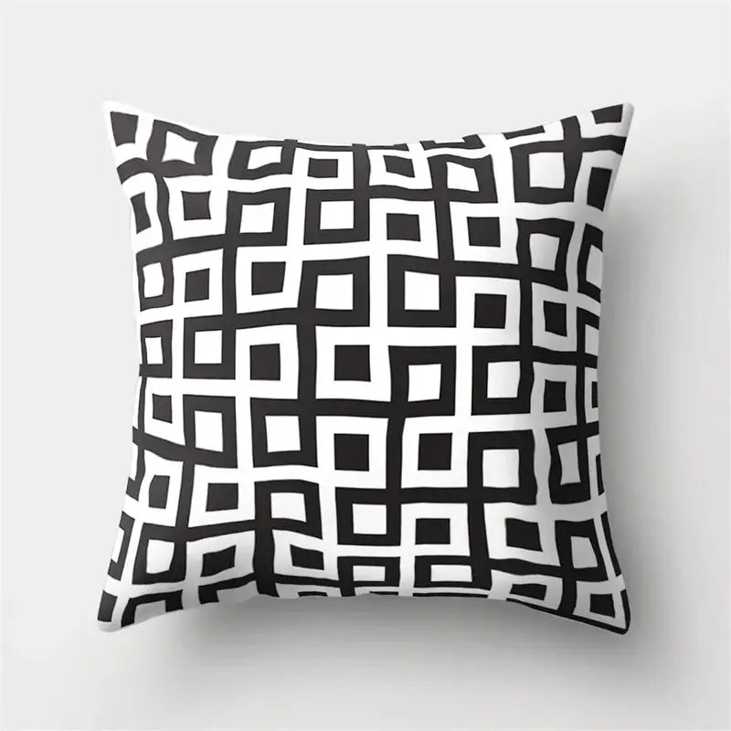 Geometric star print black & white pillow cover living room decor