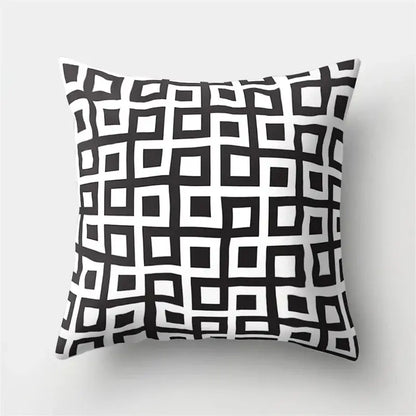 Geometric star print black & white pillow cover living room decor