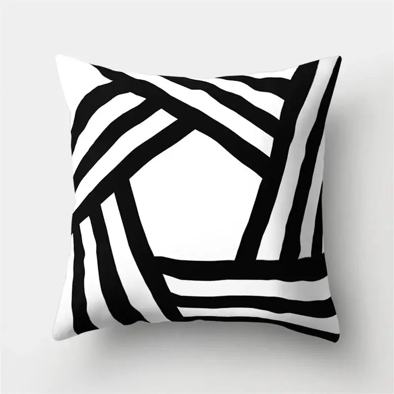 Geometric star print black & white pillow cover living room decor