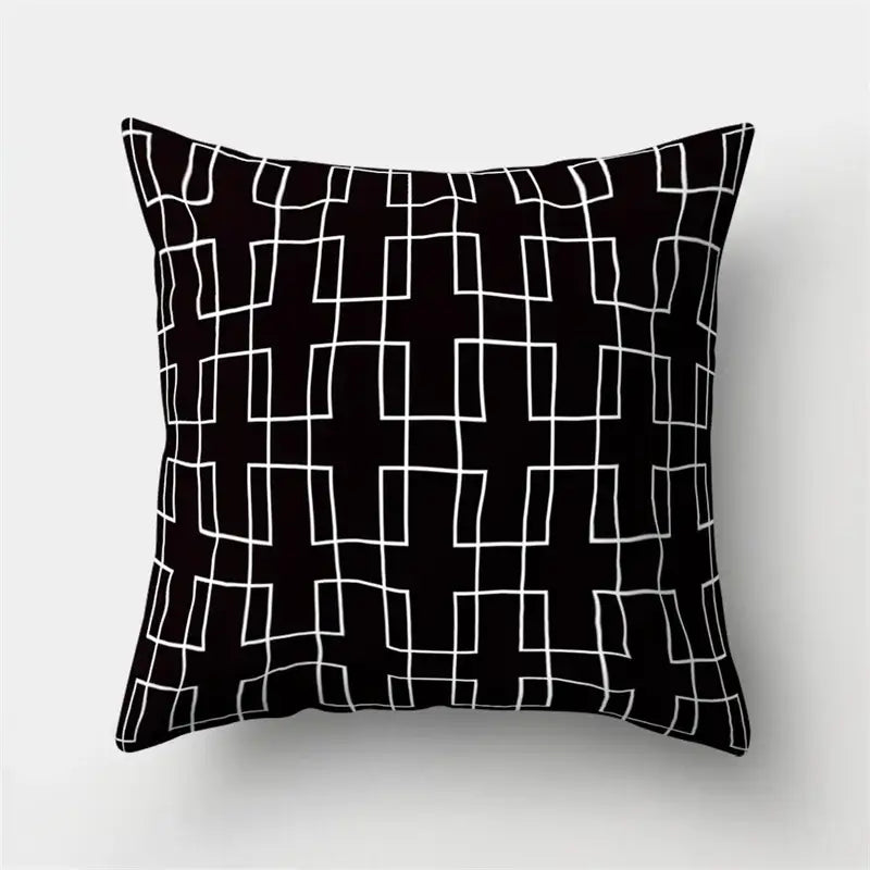 Geometric star print black & white pillow cover living room decor