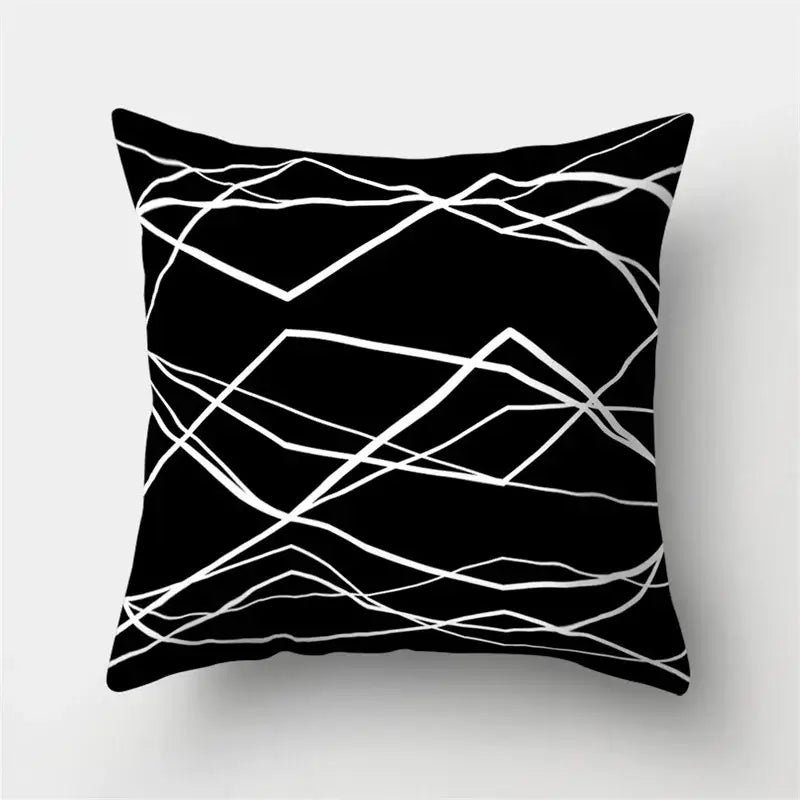 Geometric star print black & white pillow cover living room decor