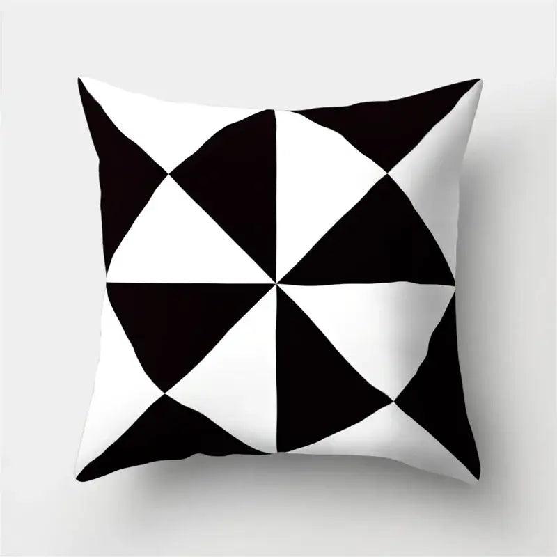 Geometric star print black & white pillow cover living room decor