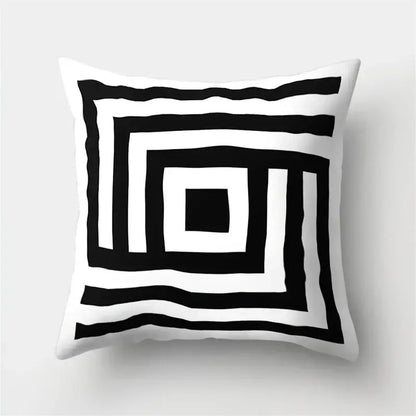 Geometric star print black & white pillow cover living room decor