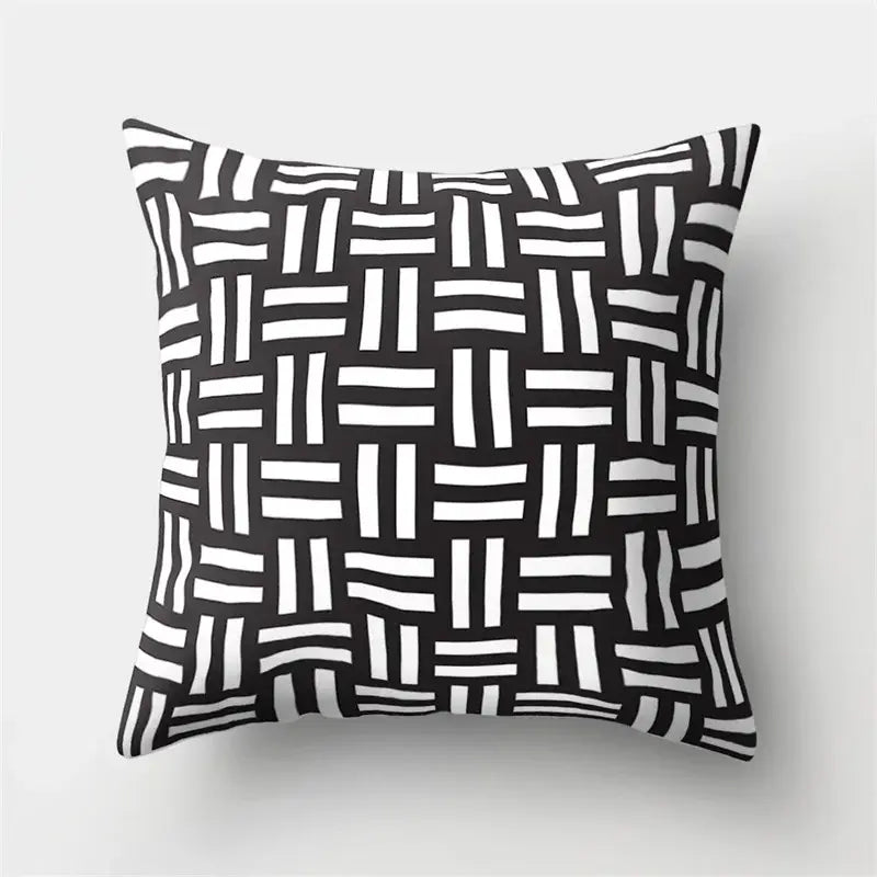 Geometric star print black & white pillow cover living room decor