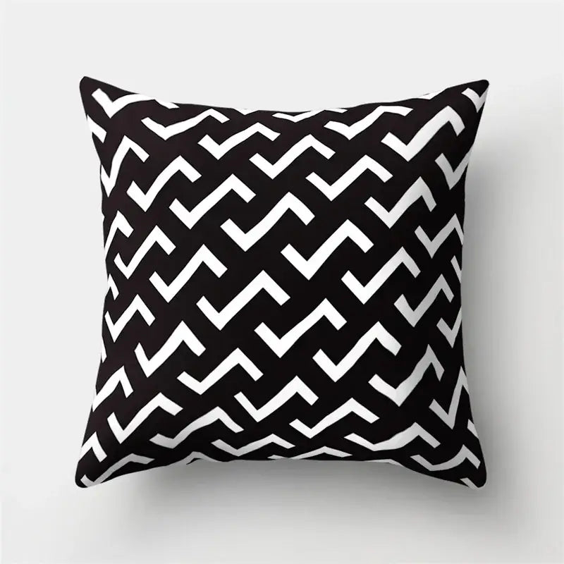 Geometric star print black & white pillow cover living room decor
