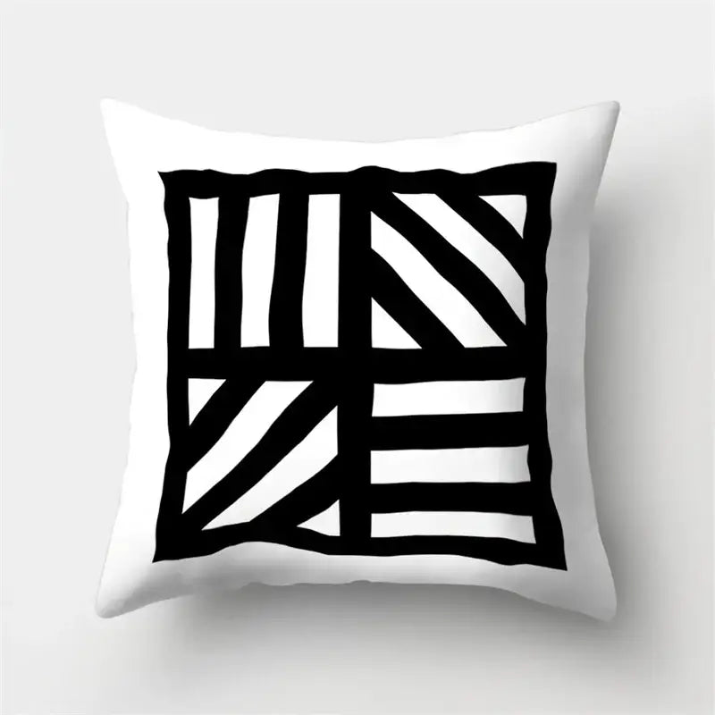Geometric star print black & white pillow cover living room decor