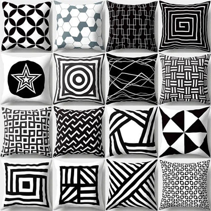 Geometric star print black & white pillow cover living room decor