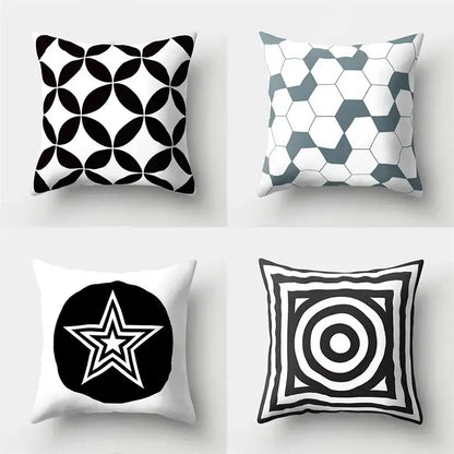 Geometric star print black & white pillow cover living room decor