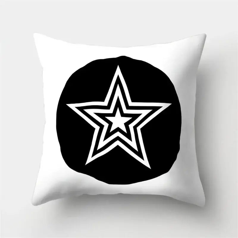 Geometric star print black & white pillow cover living room decor