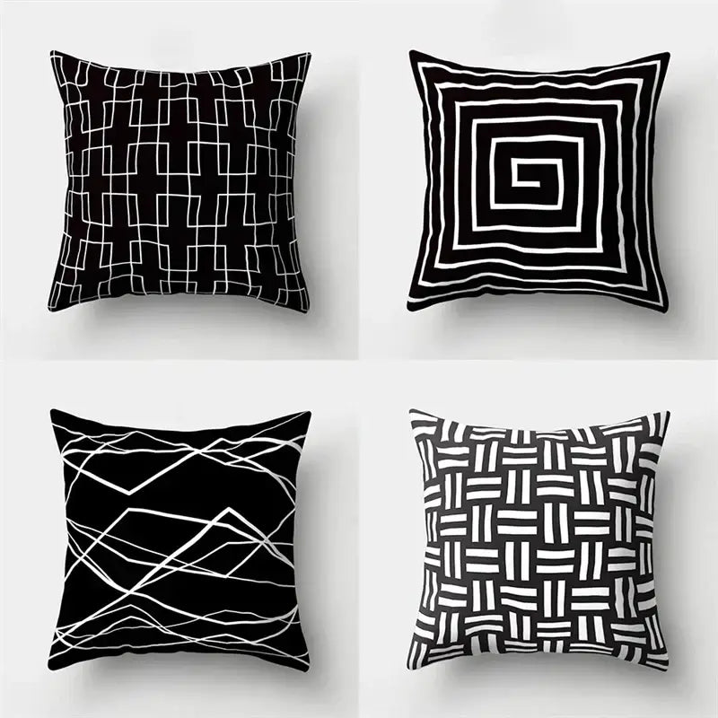Geometric star print black & white pillow cover living room decor
