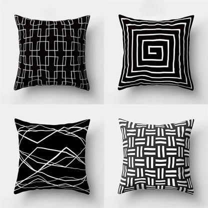 Geometric star print black & white pillow cover living room decor
