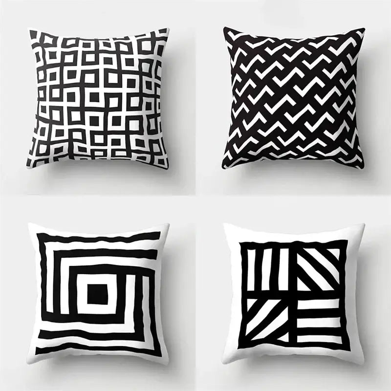 Geometric star print black & white pillow cover living room decor