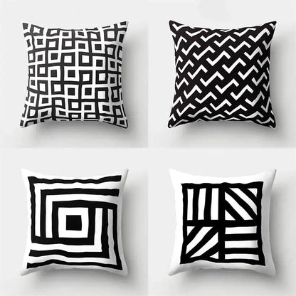 Geometric star print black & white pillow cover living room decor