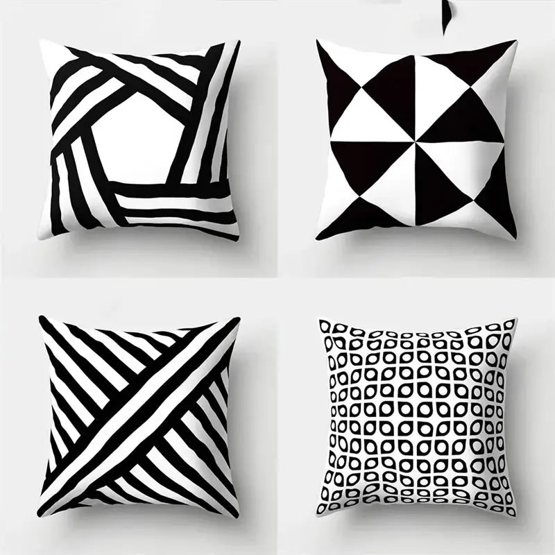 Geometric star print black & white pillow cover living room decor