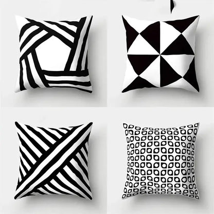 Geometric star print black & white pillow cover living room decor