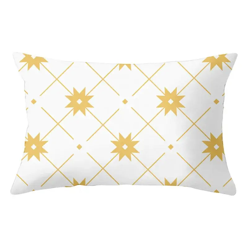 Geometric striped curved rectangle pillows yellow & teal living room