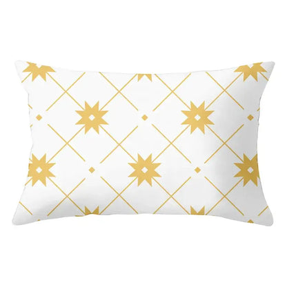 Geometric striped curved rectangle pillows yellow & teal living room
