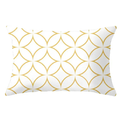 Geometric striped curved rectangle pillows yellow & teal living room