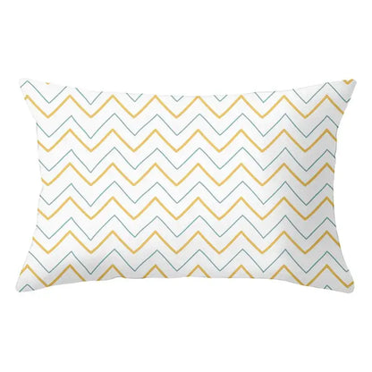 Geometric striped curved rectangle pillows yellow & teal living room