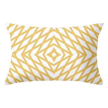 Geometric striped curved rectangle pillows yellow & teal living room