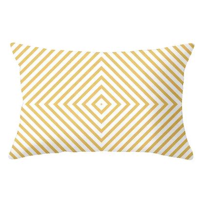 Geometric striped curved rectangle pillows yellow & teal living room