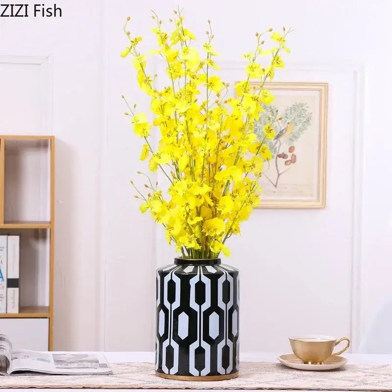Geometric stripes black & white ceramic storage jar living room decor