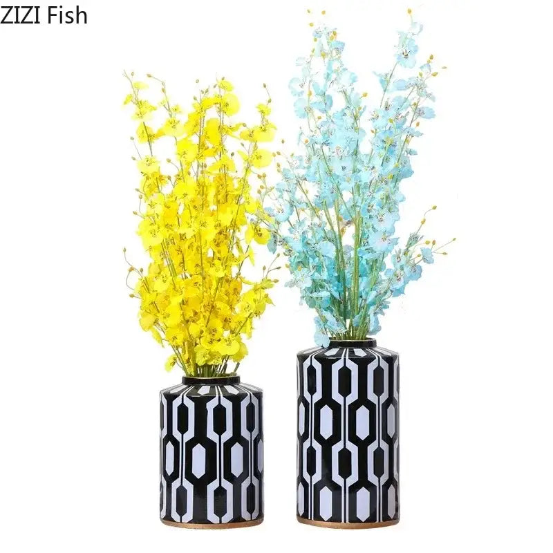 Geometric stripes black & white ceramic storage jar living room decor