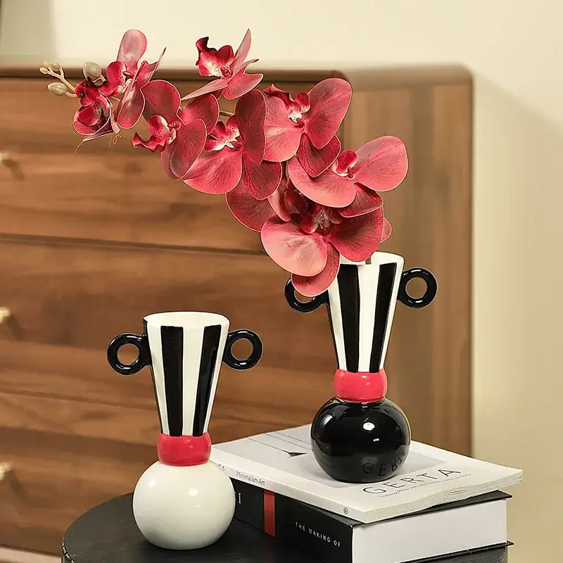Geometric stripes black & white ceramic vase living room decor