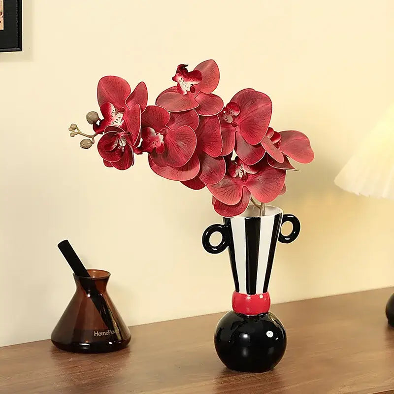 Geometric stripes black & white ceramic vase living room decor