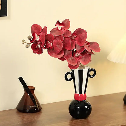 Geometric stripes black & white ceramic vase living room decor