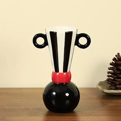 Geometric stripes black & white ceramic vase living room decor