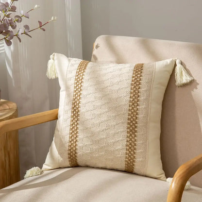Geometric tassel cushion cover cream & black living room decor