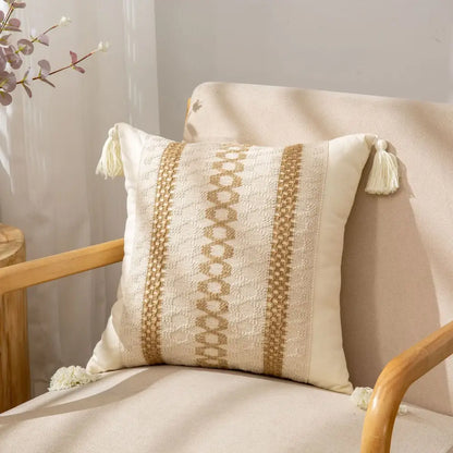 Geometric tassel cushion cover cream & black living room decor