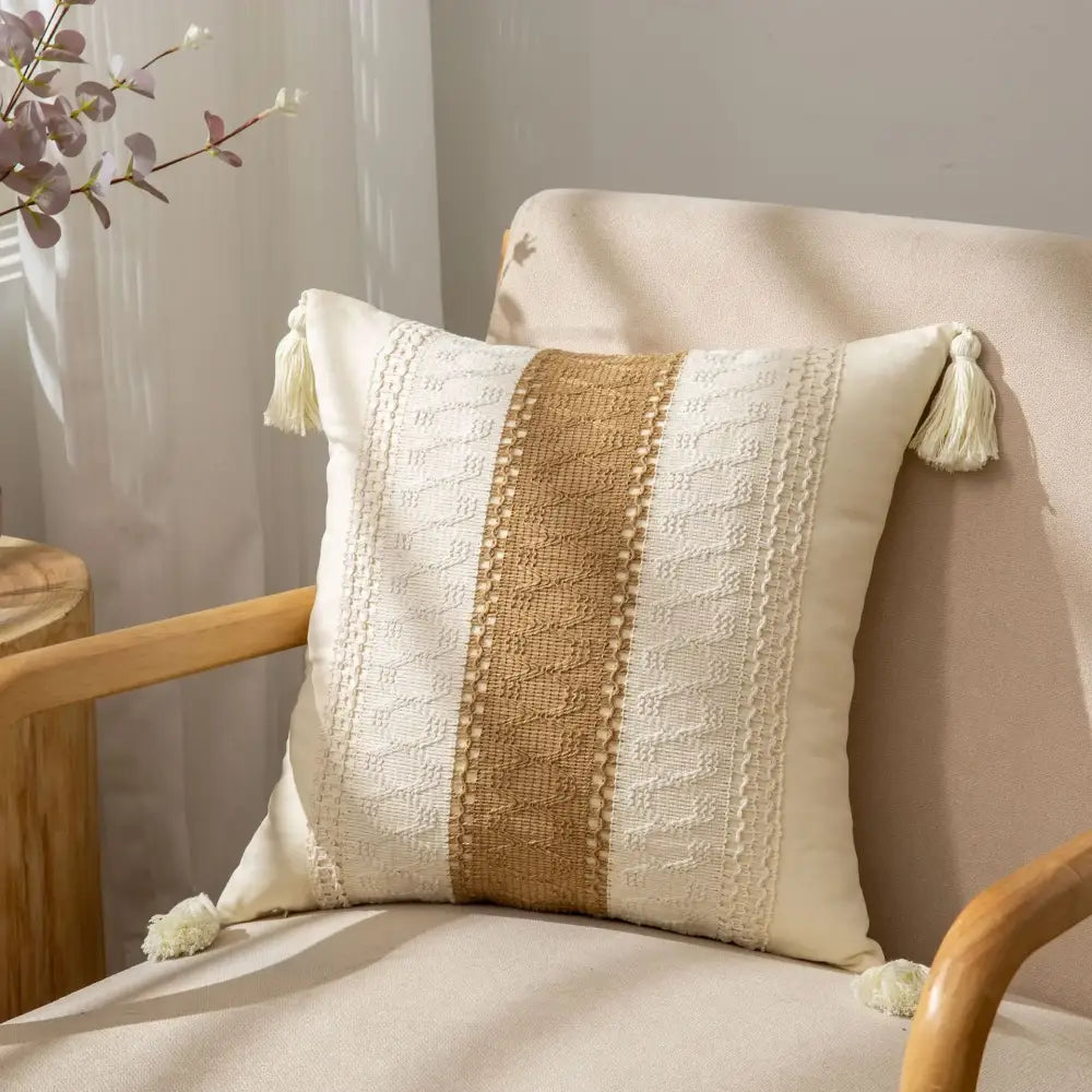 Geometric tassel cushion cover cream & black living room decor