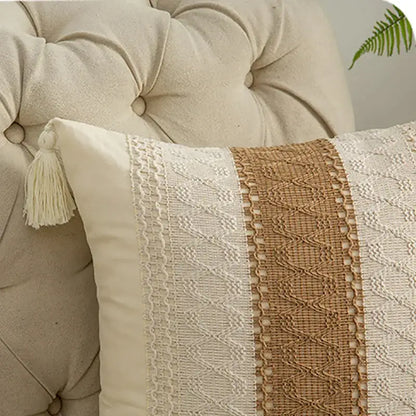 Geometric tassel cushion cover cream & black living room decor