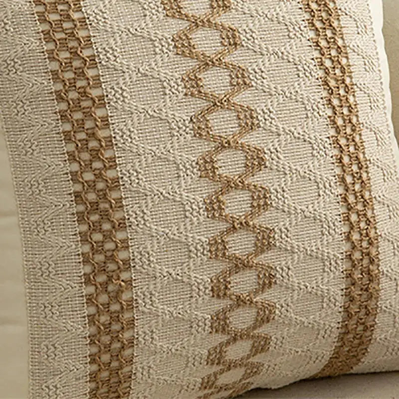 Geometric tassel cushion cover cream & black living room decor